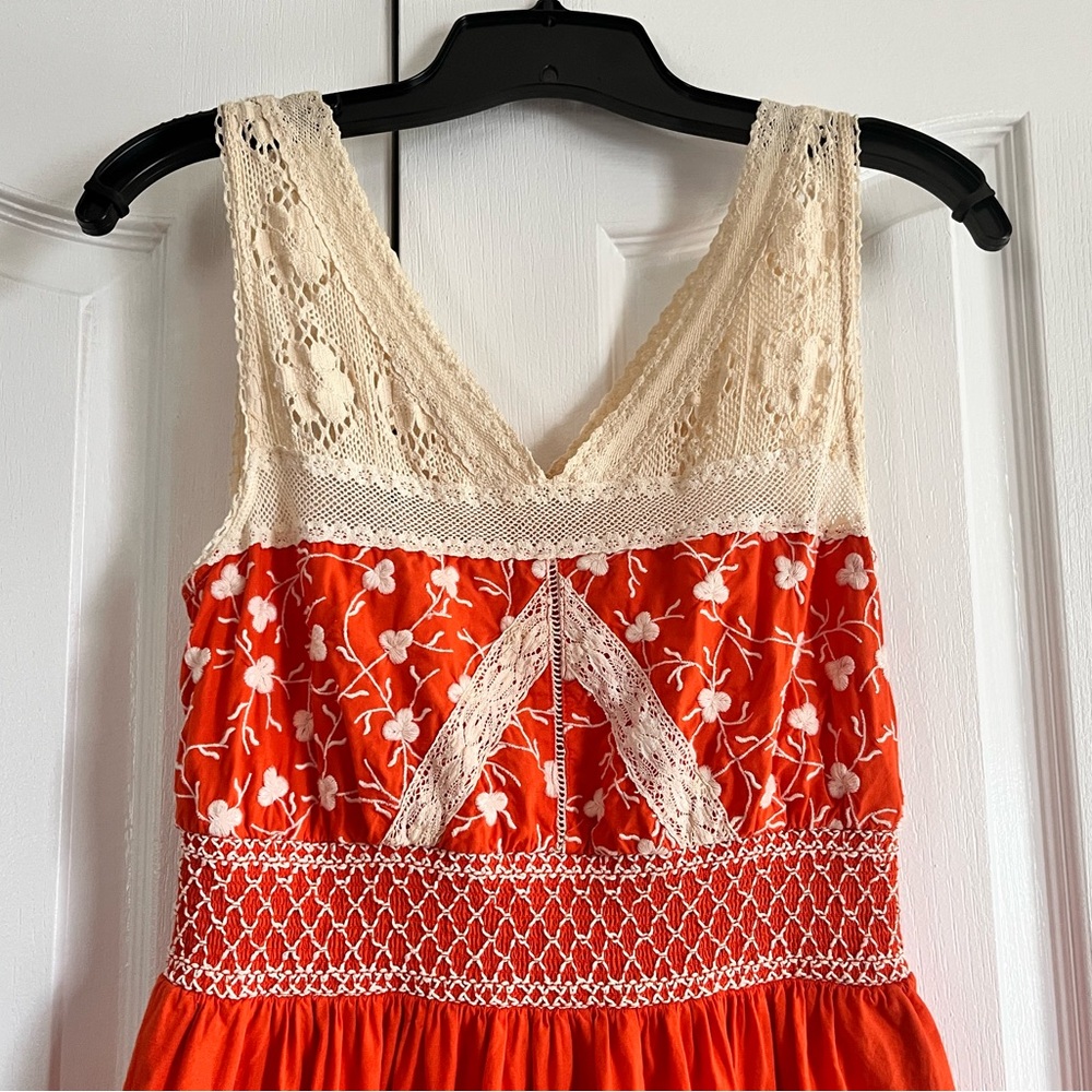 Anthropologie Moulinette Soeurs Orange Cream embroidered Sundress Sleeveless 6 - Picture 2 of 11